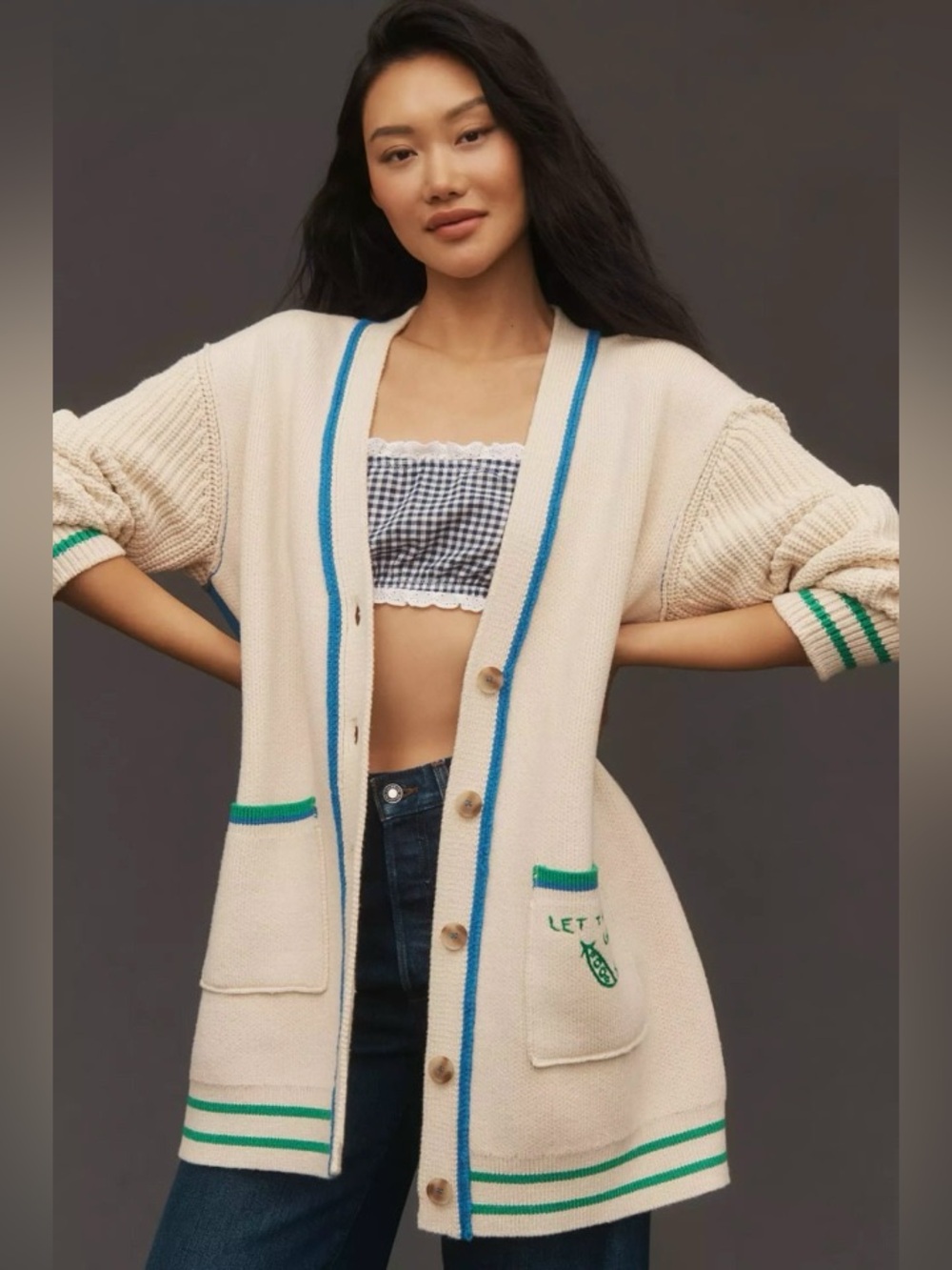 New Anthropologie Maeve Cotton Blend Veggie Motif Cardigan Sweater Size SP - Picture 3 of 8